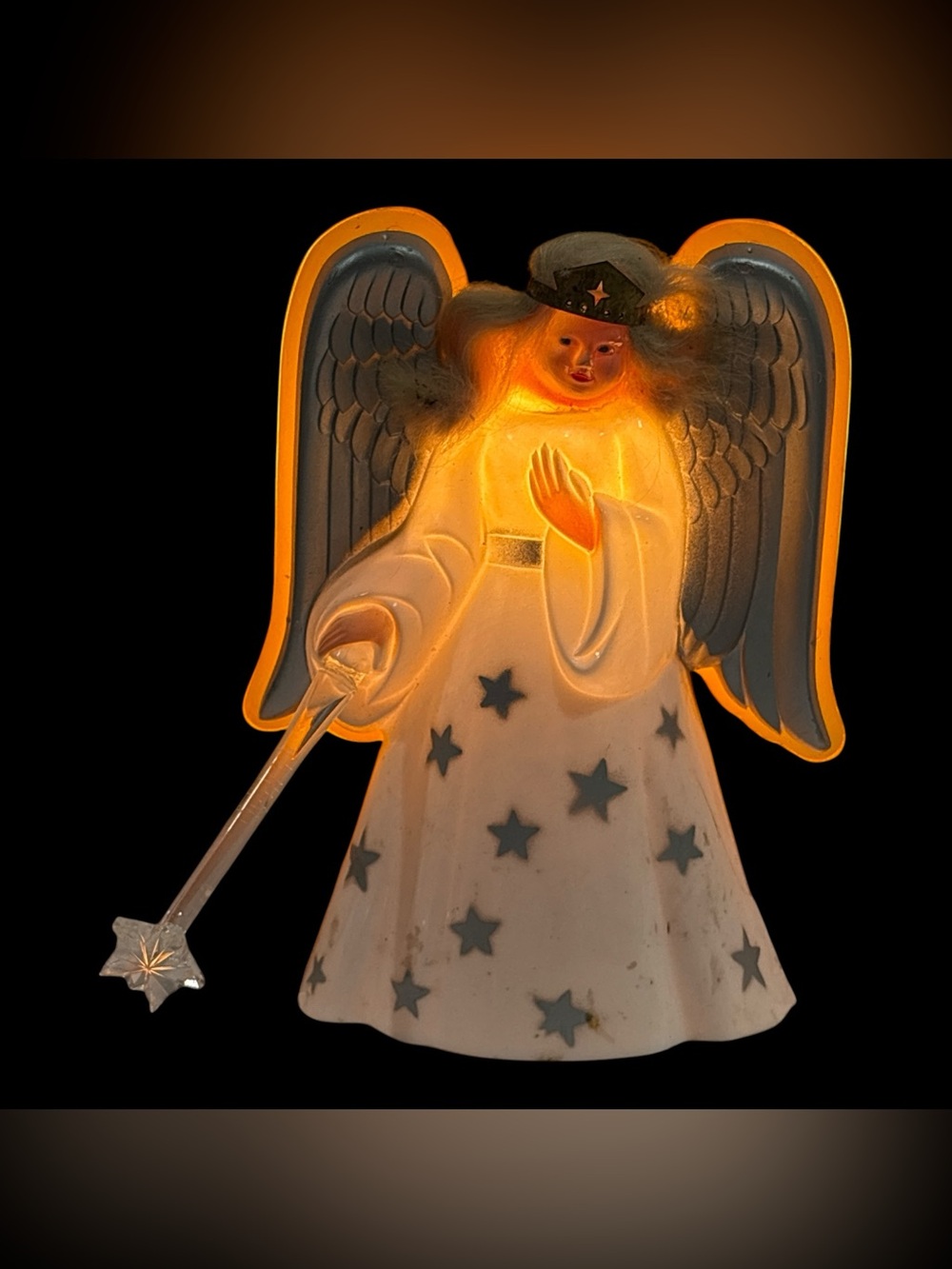 Vintage NOMA 7” Angel Lite Star Robe Wand Christmas Tree Topper Light Works